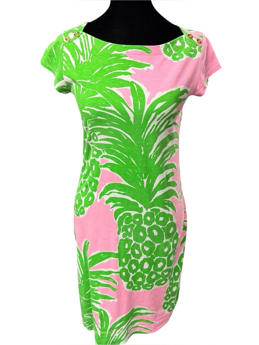 Lilly Pulitzer Dress XS Loren Pink Green Pineapples Tropical Beachy 19782 Cotton